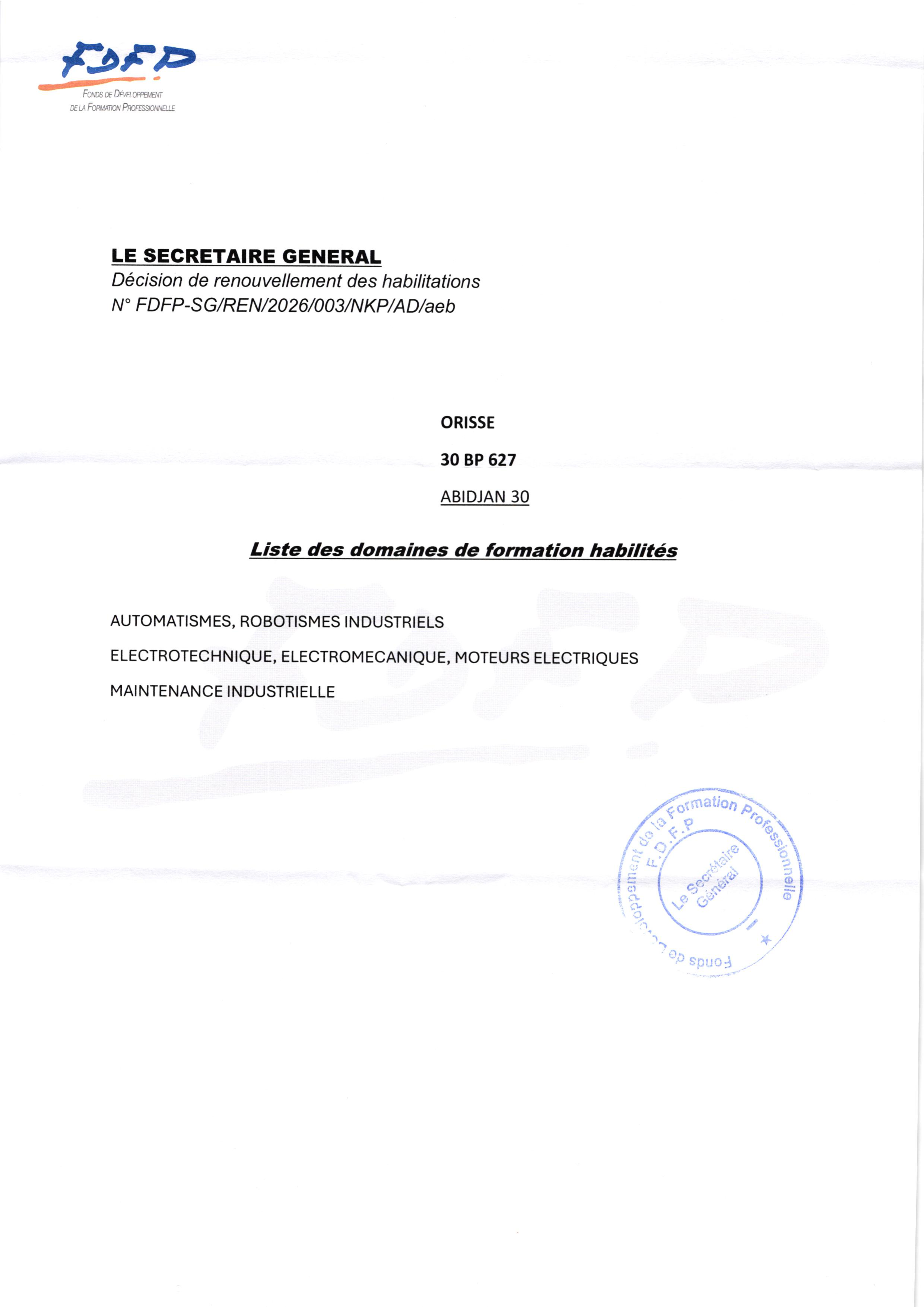 agrément FDFP page 2